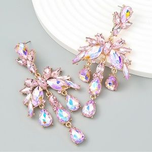 nOir crystal large spike triple drop dangle luxury earrings- New